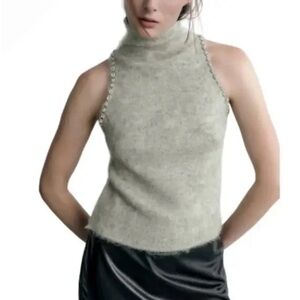 Zara Gray Rhinestone Mock Neck Top